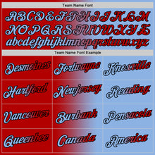 Laden Sie das Bild in den Galerie-Viewer, Custom Light Blue Red-Black Gradient Fashion Performance T-Shirt