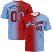 Laden Sie das Bild in den Galerie-Viewer, Custom Light Blue Red-Black Gradient Fashion Performance T-Shirt