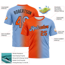 Laden Sie das Bild in den Galerie-Viewer, Custom Light Blue Orange-Black Gradient Fashion Performance T-Shirt