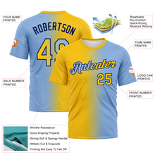 Laden Sie das Bild in den Galerie-Viewer, Custom Light Blue Yellow-Navy Gradient Fashion Performance T-Shirt