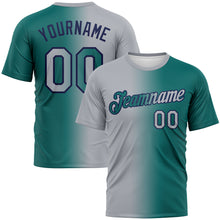 Load image into Gallery viewer, Custom Teal Gray-Navy Gradient Fashion Performance T-Shirt