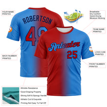 Загрузить изображение в средство просмотра галереи, Custom Powder Blue Red-Navy Gradient Fashion Performance T-Shirt