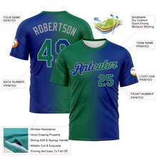 Laden Sie das Bild in den Galerie-Viewer, Custom Royal Kelly Green-Gray Gradient Fashion Performance T-Shirt