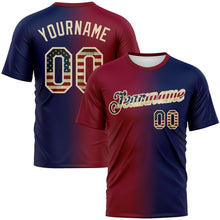 Load image into Gallery viewer, Custom Navy Vintage USA Flag Maroon-Cream Gradient Fashion Performance T-Shirt