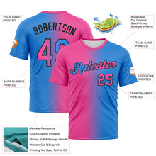 Загрузить изображение в средство просмотра галереи, Custom Powder Blue Pink-Black Gradient Fashion Performance T-Shirt
