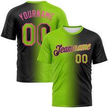 Laden Sie das Bild in den Galerie-Viewer, Custom Black Neon Green-Pink Gradient Fashion Performance T-Shirt