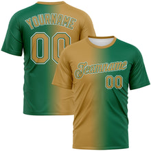 Laden Sie das Bild in den Galerie-Viewer, Custom Kelly Green Old Gold-White Gradient Fashion Performance T-Shirt