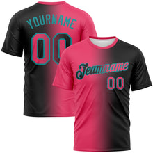 Laden Sie das Bild in den Galerie-Viewer, Custom Black Neon Pink-Teal Gradient Fashion Performance T-Shirt