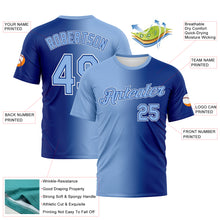 Laden Sie das Bild in den Galerie-Viewer, Custom Royal Light Blue-White Gradient Fashion Performance T-Shirt