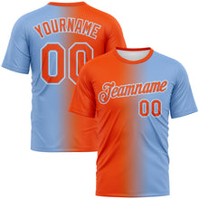 Laden Sie das Bild in den Galerie-Viewer, Custom Light Blue Orange-White Gradient Fashion Performance T-Shirt