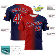 Laden Sie das Bild in den Galerie-Viewer, Custom Navy Red-White Gradient Fashion Performance T-Shirt