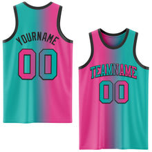 Laden Sie das Bild in den Galerie-Viewer, Custom Aqua Pink-Black Authentic Gradient Fashion Basketball Jersey