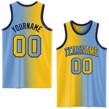 Laden Sie das Bild in den Galerie-Viewer, Custom Light Blue Yellow-Navy Authentic Gradient Fashion Basketball Jersey