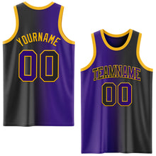 Laden Sie das Bild in den Galerie-Viewer, Custom Black Purple-Gold Authentic Gradient Fashion Basketball Jersey