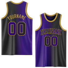 Laden Sie das Bild in den Galerie-Viewer, Custom Black Purple-Old Gold Authentic Gradient Fashion Basketball Jersey
