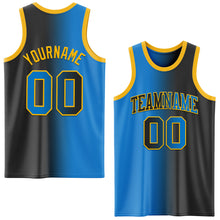 Laden Sie das Bild in den Galerie-Viewer, Custom Black Powder Blue-Gold Authentic Gradient Fashion Basketball Jersey