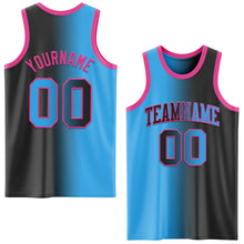 Laden Sie das Bild in den Galerie-Viewer, Custom Black Sky Blue-Pink Authentic Gradient Fashion Basketball Jersey