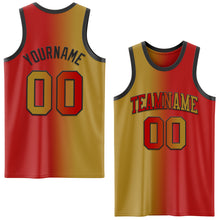 Laden Sie das Bild in den Galerie-Viewer, Custom Red Old Gold-Black Authentic Gradient Fashion Basketball Jersey