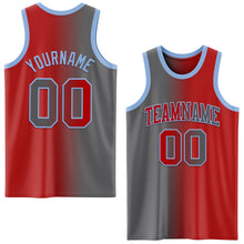 Laden Sie das Bild in den Galerie-Viewer, Custom Red Steel Gray-Light Blue Authentic Gradient Fashion Basketball Jersey