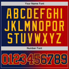 Laden Sie das Bild in den Galerie-Viewer, Custom Navy Red-Gold Authentic Gradient Fashion Basketball Jersey