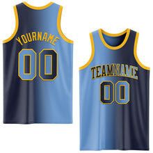 Laden Sie das Bild in den Galerie-Viewer, Custom Navy Light Blue-Gold Authentic Gradient Fashion Basketball Jersey