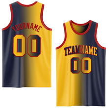 Laden Sie das Bild in den Galerie-Viewer, Custom Navy Gold-Red Authentic Gradient Fashion Basketball Jersey