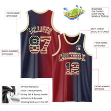 Laden Sie das Bild in den Galerie-Viewer, Custom Navy Vintage USA Flag Maroon-Cream Authentic Gradient Fashion Basketball Jersey