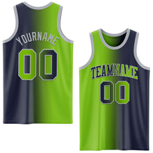 Laden Sie das Bild in den Galerie-Viewer, Custom Navy Neon Green-Gray Authentic Gradient Fashion Basketball Jersey