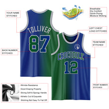 Laden Sie das Bild in den Galerie-Viewer, Custom Royal Kelly Green-Gray Authentic Gradient Fashion Basketball Jersey
