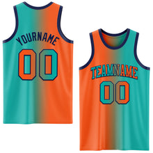 Laden Sie das Bild in den Galerie-Viewer, Custom Aqua Orange-Navy Authentic Gradient Fashion Basketball Jersey