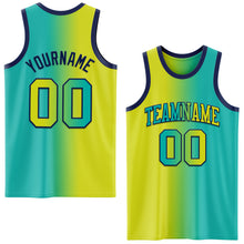 Laden Sie das Bild in den Galerie-Viewer, Custom Aqua Neon Yellow-Navy Authentic Gradient Fashion Basketball Jersey