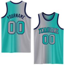 Laden Sie das Bild in den Galerie-Viewer, Custom Aqua Gray-Navy Authentic Gradient Fashion Basketball Jersey