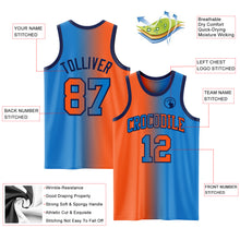 Laden Sie das Bild in den Galerie-Viewer, Custom Powder Blue Orange-Navy Authentic Gradient Fashion Basketball Jersey