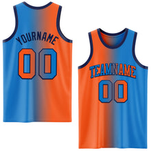 Laden Sie das Bild in den Galerie-Viewer, Custom Powder Blue Orange-Navy Authentic Gradient Fashion Basketball Jersey