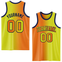 Laden Sie das Bild in den Galerie-Viewer, Custom Neon Yellow Bay Orange-Navy Authentic Gradient Fashion Basketball Jersey