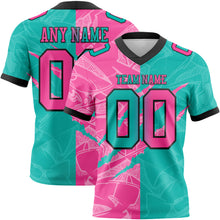 Charger l'image dans la galerie, Custom Aqua Pink-Black Authentic Gradient Fashion Scratch Football Jersey