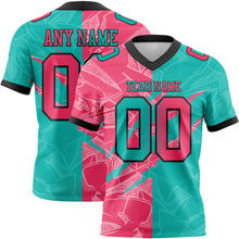 Charger l'image dans la galerie, Custom Aqua Neon Pink-Black Authentic Gradient Fashion Scratch Football Jersey