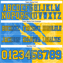 Load image into Gallery viewer, Custom Powder Blue Yellow-Black Authentic Gradient Fashion Scratch Football Jersey