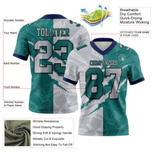 Load image into Gallery viewer, Custom Teal Gray-Navy Authentic Gradient Fashion Scratch Football Jersey