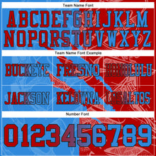 Load image into Gallery viewer, Custom Powder Blue Red-Navy Authentic Gradient Fashion Scratch Football Jersey