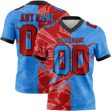 Load image into Gallery viewer, Custom Powder Blue Red-Navy Authentic Gradient Fashion Scratch Football Jersey