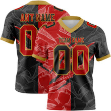 Загрузить изображение в средство просмотра галереи, Custom Black Red-Old Gold Authentic Gradient Fashion Scratch Football Jersey