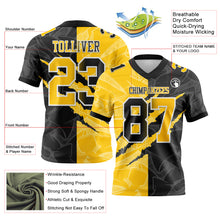 Laden Sie das Bild in den Galerie-Viewer, Custom Black Yellow-White Authentic Gradient Fashion Scratch Football Jersey