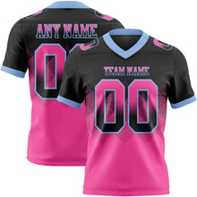 Load image into Gallery viewer, Custom Black Pink-Light Blue Authentic Gradient Square Shape Flag Football Jersey