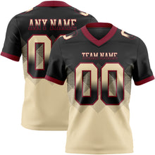 Laden Sie das Bild in den Galerie-Viewer, Custom Black Cream-Crimson Authentic Gradient Square Shape Flag Football Jersey