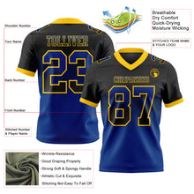 Laden Sie das Bild in den Galerie-Viewer, Custom Black Royal-Yellow Authentic Gradient Square Shape Flag Football Jersey