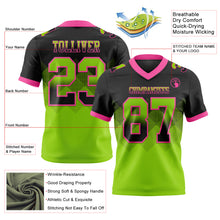 Laden Sie das Bild in den Galerie-Viewer, Custom Black Neon Green-Pink Authentic Gradient Square Shape Flag Football Jersey