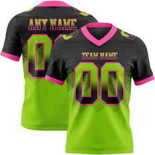 Laden Sie das Bild in den Galerie-Viewer, Custom Black Neon Green-Pink Authentic Gradient Square Shape Flag Football Jersey