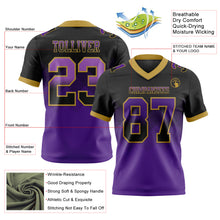 Laden Sie das Bild in den Galerie-Viewer, Custom Black Purple-Old Gold Authentic Gradient Square Shape Flag Football Jersey