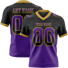 Laden Sie das Bild in den Galerie-Viewer, Custom Black Purple-Old Gold Authentic Gradient Square Shape Flag Football Jersey